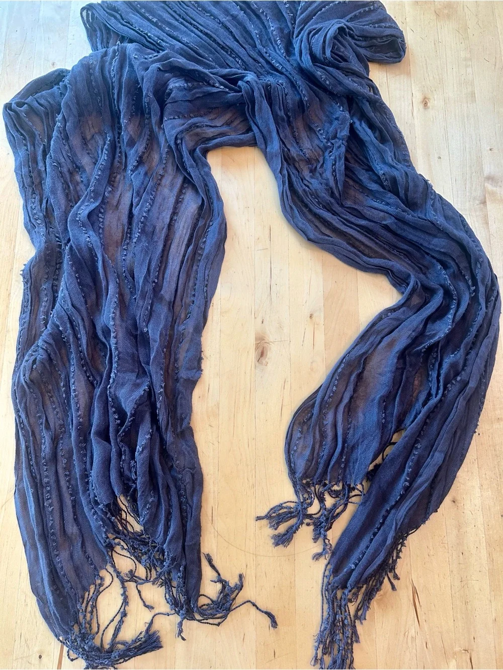 Charcoal Gray Crinkle Gauze Fringe Scarf Lightweight Shacker Textured Wrap 22x74